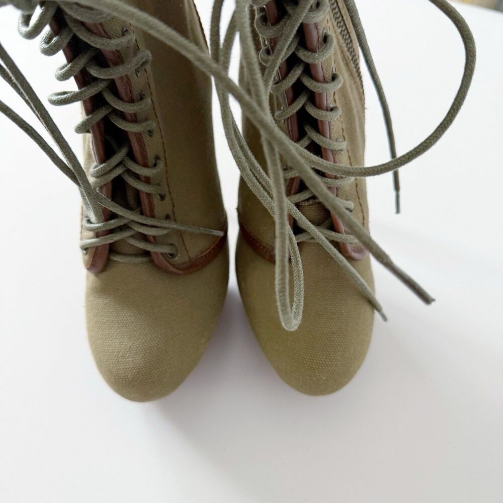 Steve Madden Army Green Stiletto High Heel Ankle Boots Lace Up Combat Military 6 - Picture 11 of 16